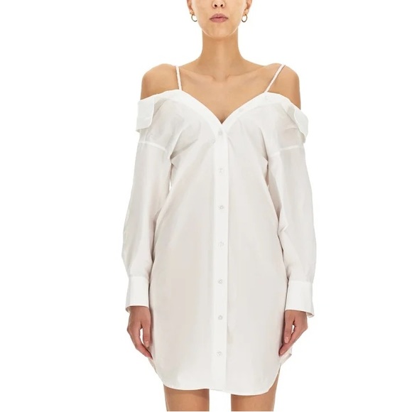 NWT Alexander Wang Off The Shoulder Cotton Shirt Dress In White